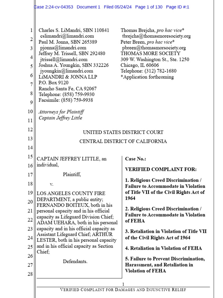 Little v. L.A. County Fire Department Complaint | PDF | First Amendment ...