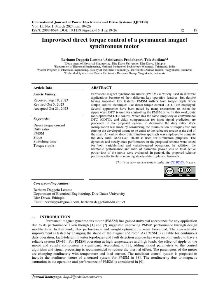 Improvised Direct Torque Control of A Permanent Magnet Synchronous ...