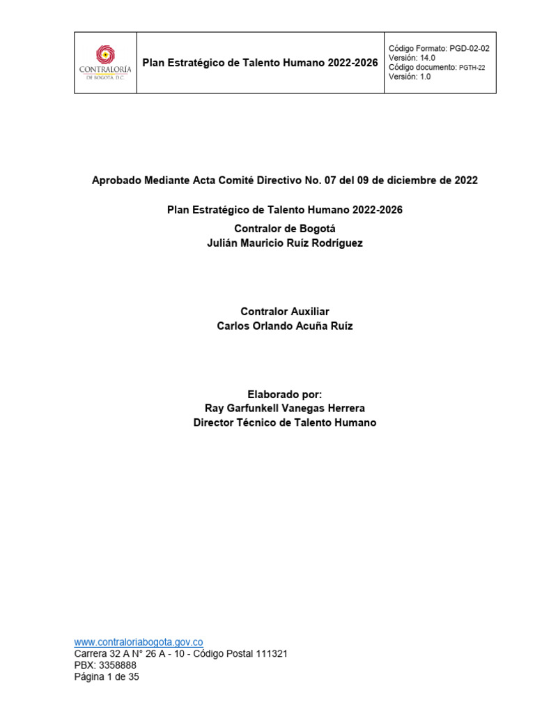Plan Estrategico de Talento Humano 2022-2026 | PDF | Planificación ...