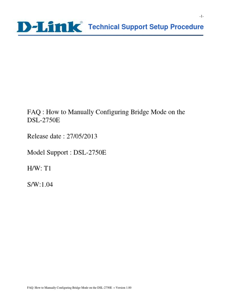 How To Manually Configuring Bridge Mode On The DSL 2750E TH en | PDF