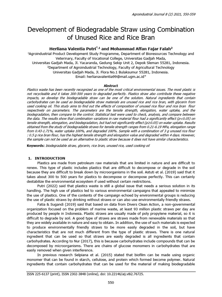 Biodegradable Straws from Rice Waste | PDF | Materials
