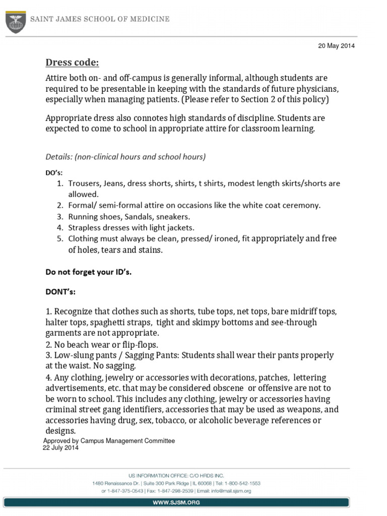 Dress Code Guidelines for Students | PDF | Clothing | Trousers