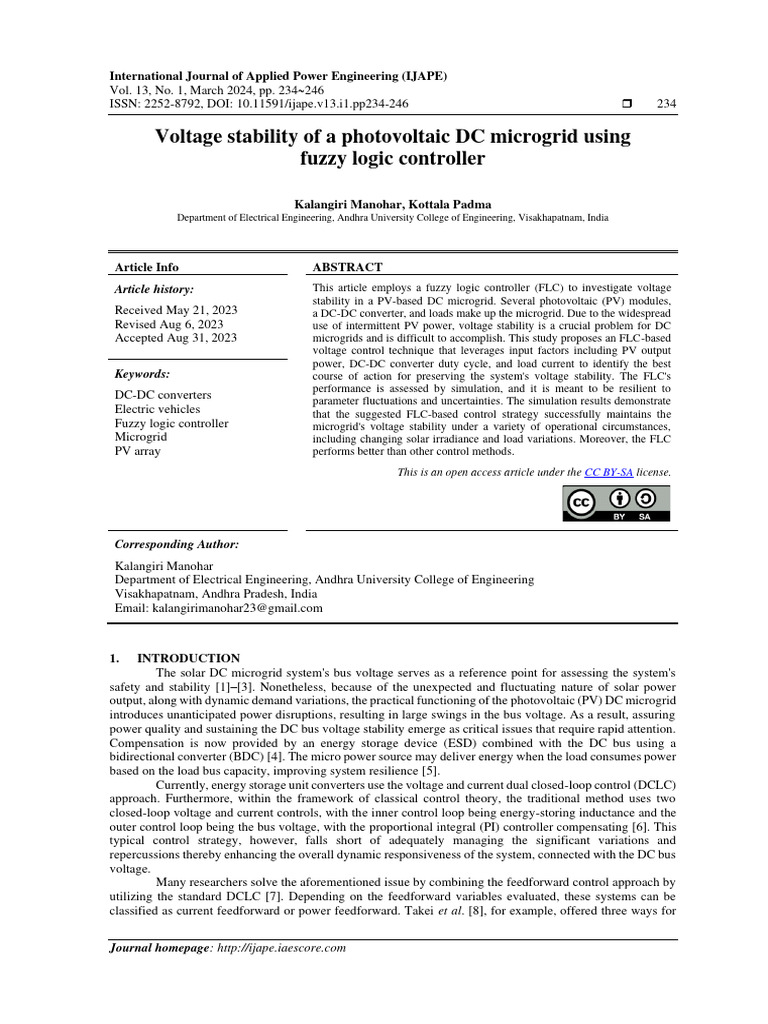 Voltage Stability of A Photovoltaic DC Microgrid Using Fuzzy Logic ...