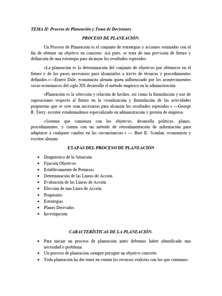 Proceso de Planeación y Toma de Decisiones | PDF | Planificación | Toma ...
