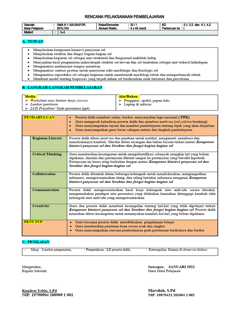 RPP Biologi Kelas XI: Struktur Sel | PDF