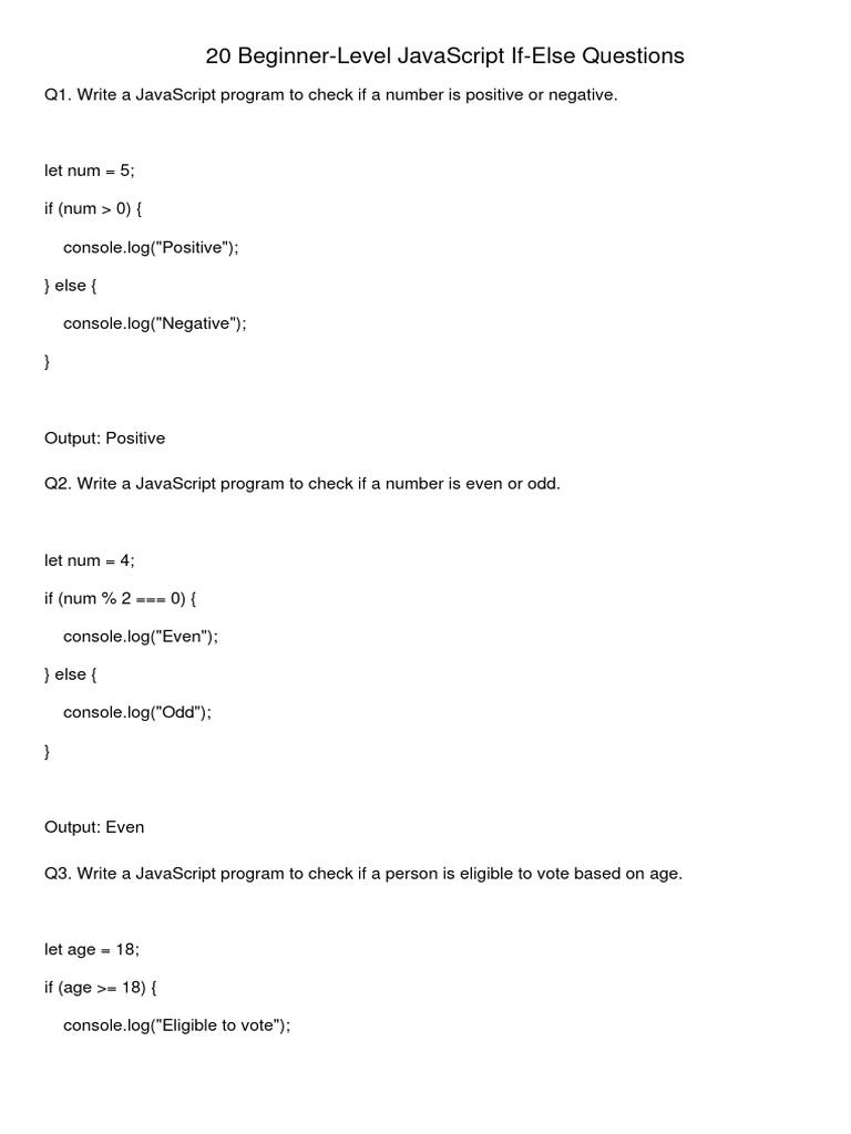 Javascript If Else Questions | PDF