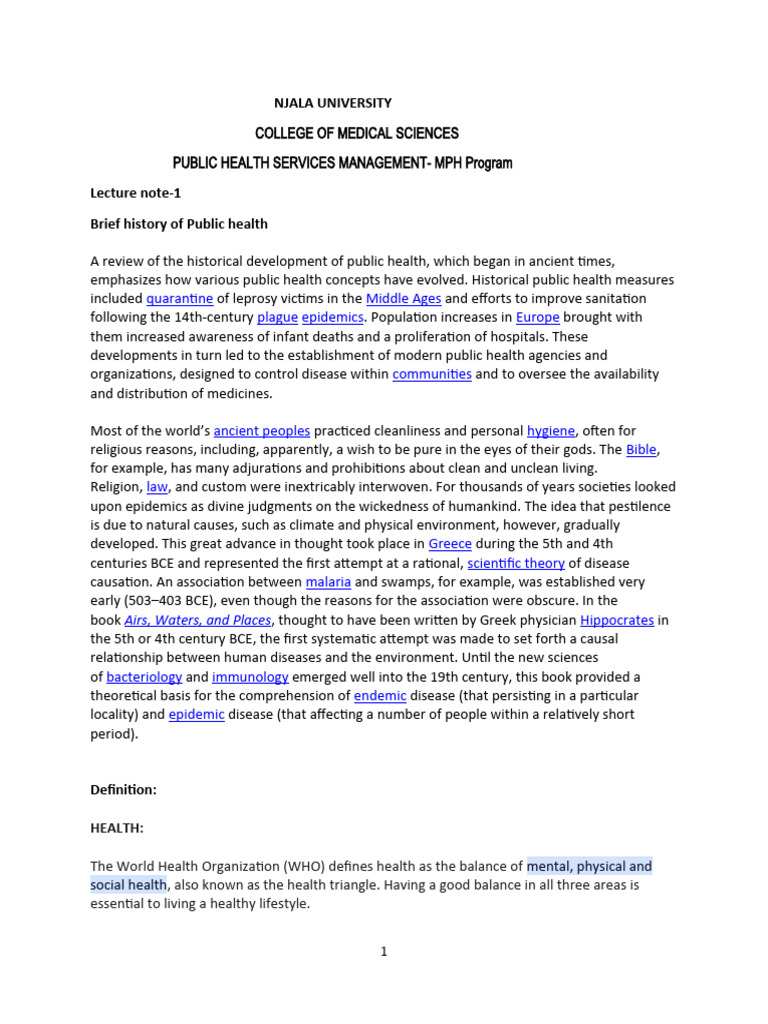 INTRODUCTION TO HEALTH SERVICES MANAGEMENT PDF NOTES intelligence overview