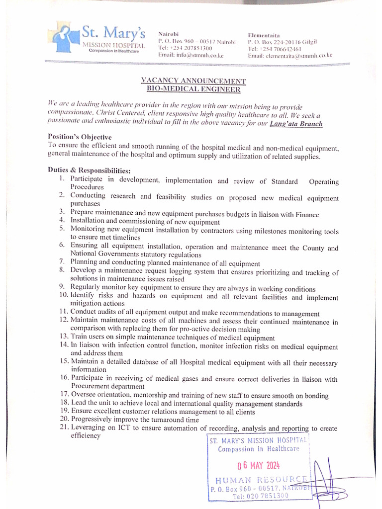 Biomedical Engineer Job Advert | PDF