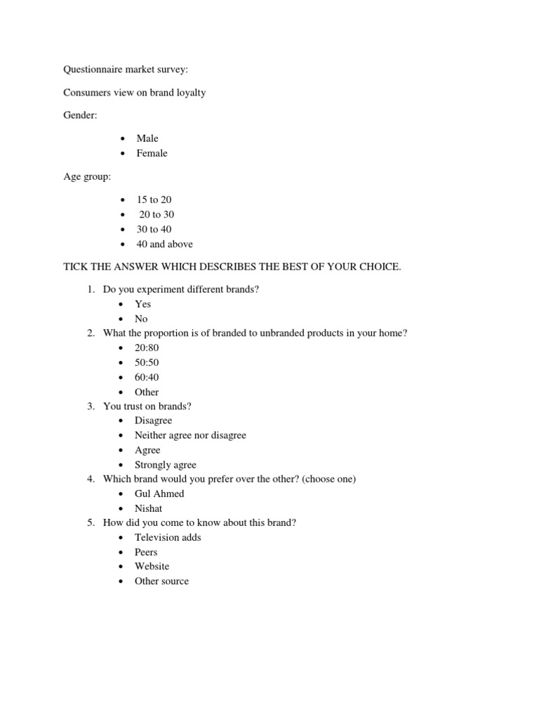 Brand Questionnaire Market Survey PDF