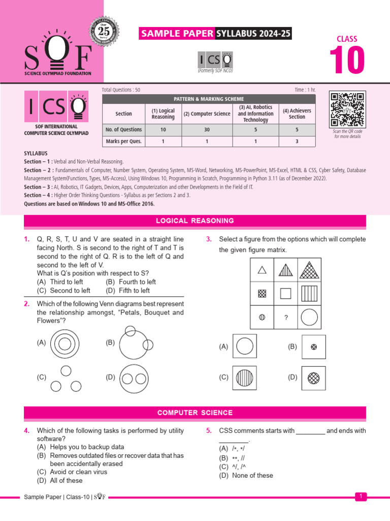 ICSO Class 10 Sample Paper 2024-25 | PDF | Artificial Intelligence ...