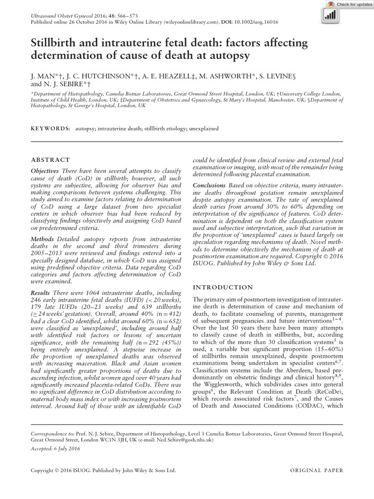 Ultrasound In Obstet Gyne 2016 Man Stillbirth And Intrauterine
