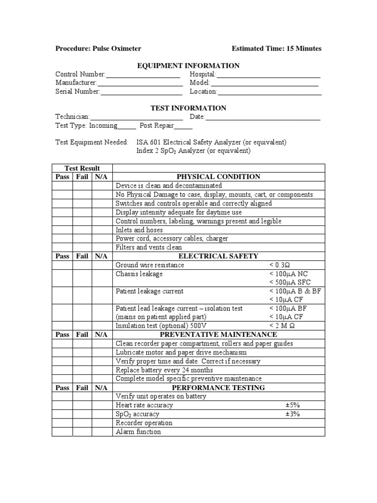 Pulse Oximeter Testing Procedure Guide | PDF | Pulse | Heart Rate