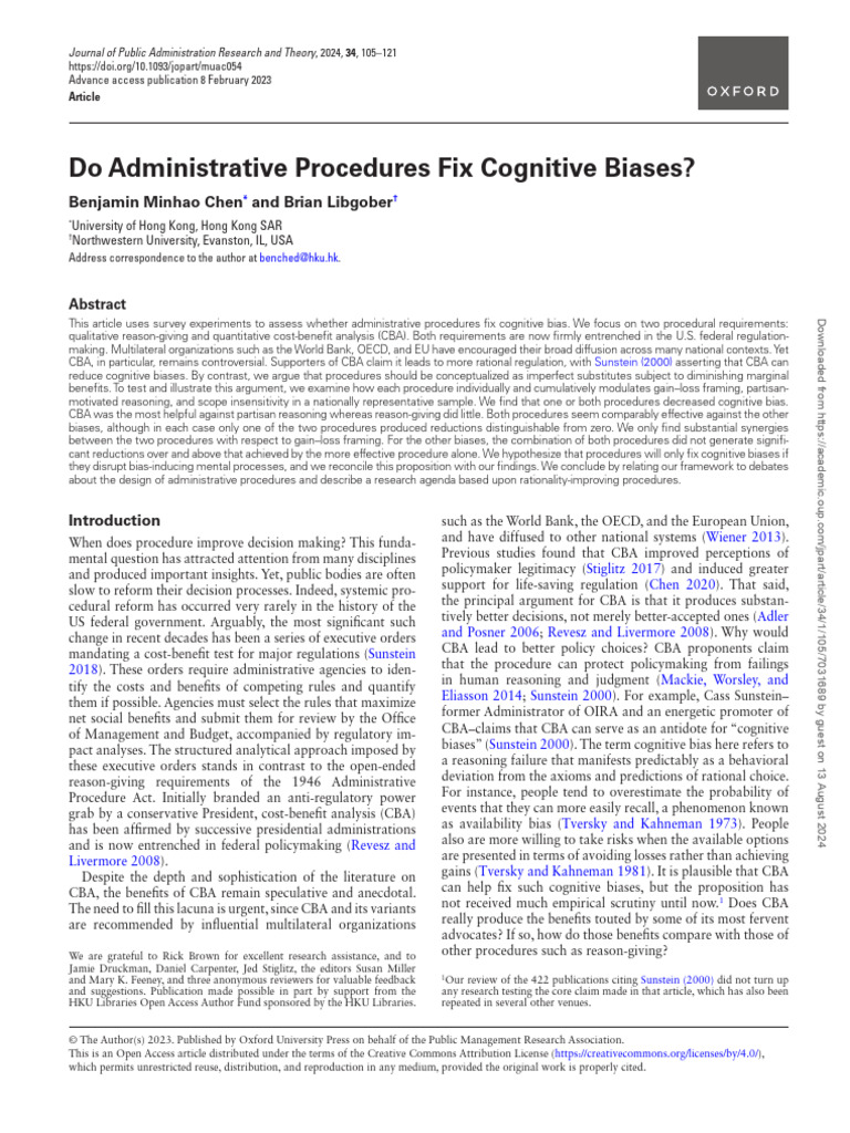 Administrative Procedures & Cognitive Bias | PDF | Cost–Benefit ...