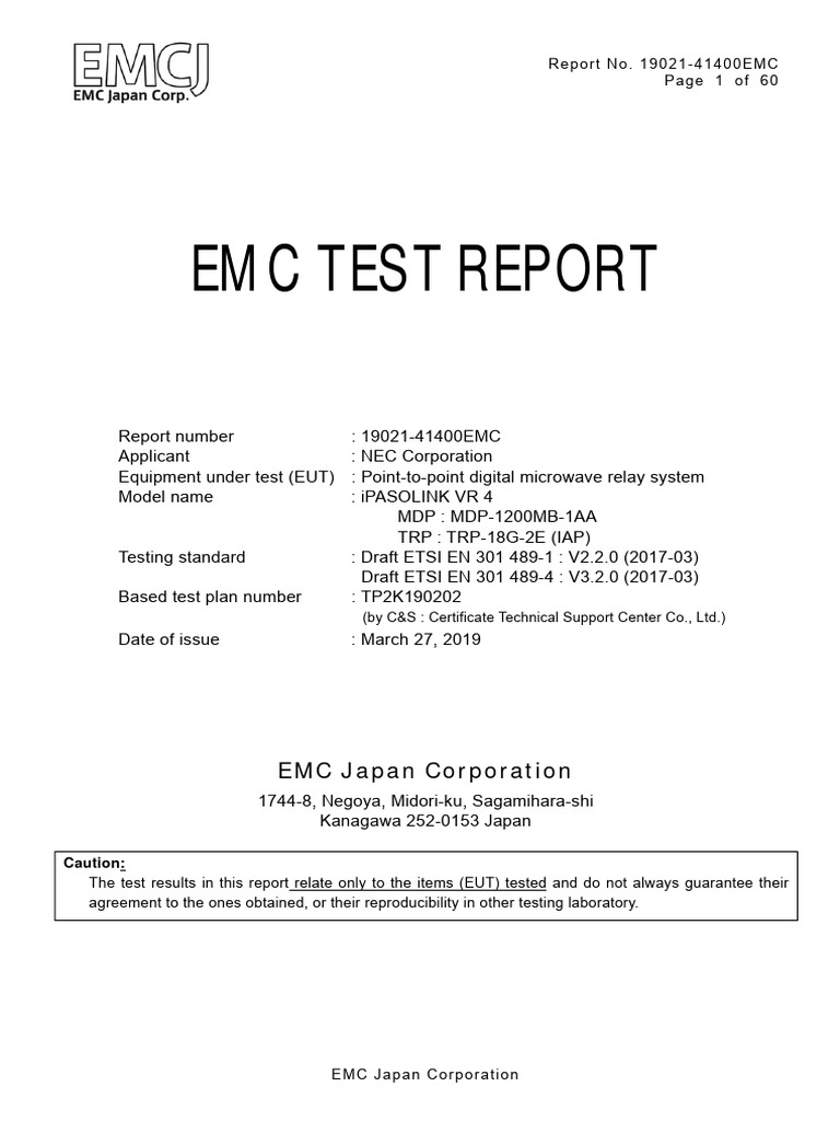 EMC Test Report for iPASOLINK VR 4 | PDF | Electromagnetic ...