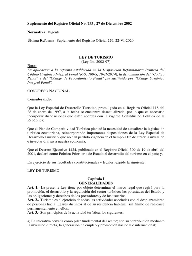 Ley De Turismo Pdf Turismo Impuestos