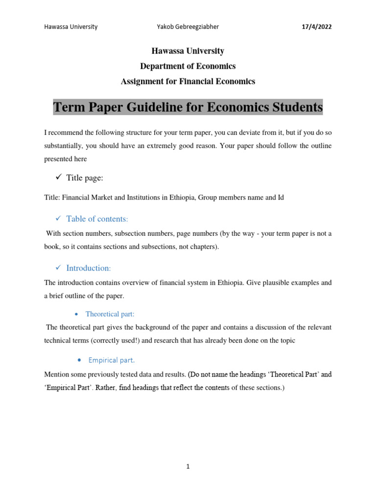 Financial Economics Term Paper Guide | PDF | Economics | Plagiarism