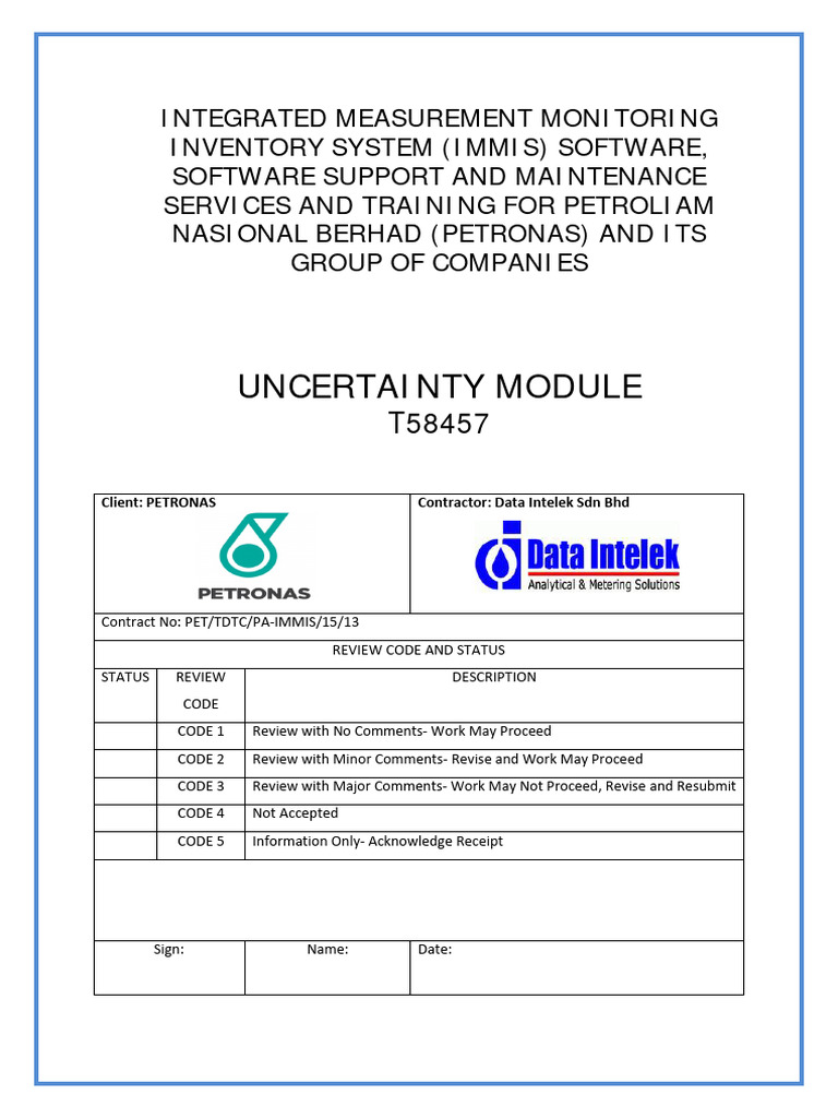Petronas IMMIS Uncertainty Module Overview | PDF | Flow Measurement ...