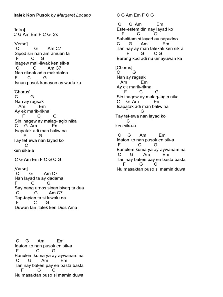 Italek Kon Pusok Lyrics and Chords | PDF | Song Structure | Elements Of ...