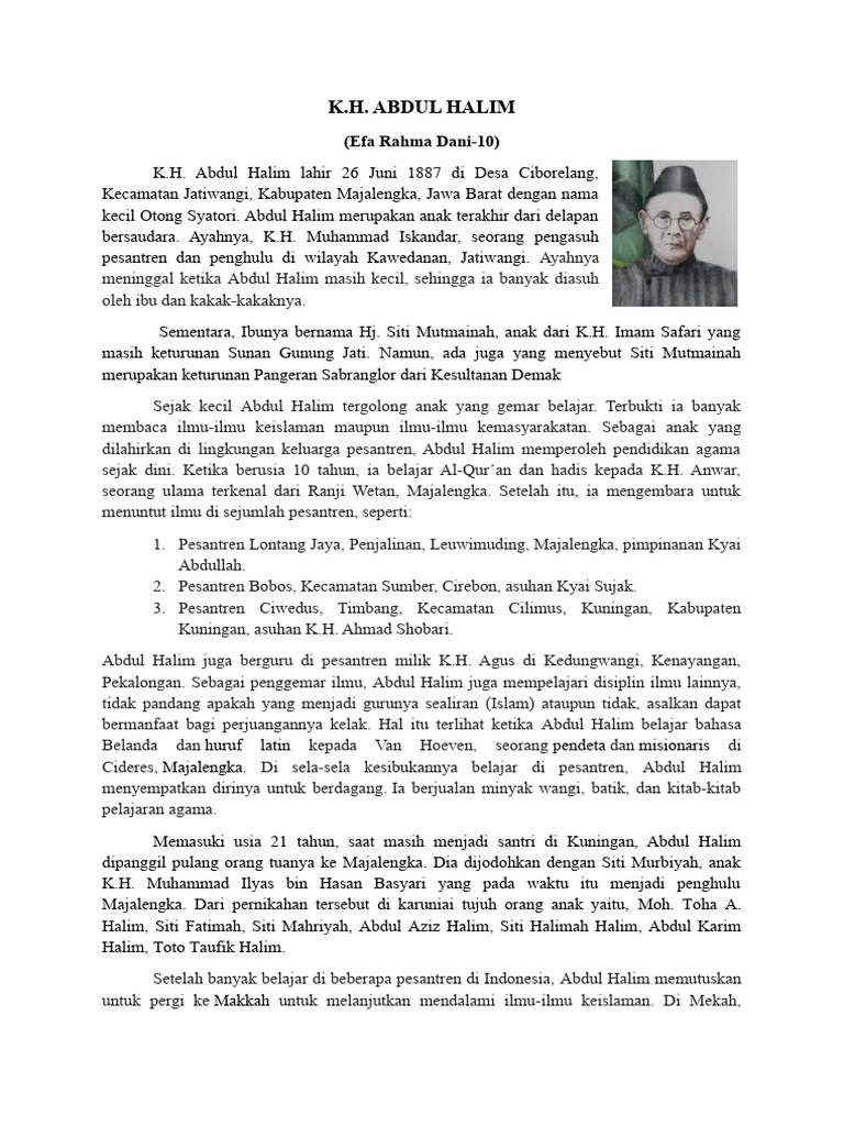 Biografi K.H. Abdul Halim Majalengka | PDF | Ilmu Sosial | Agama ...