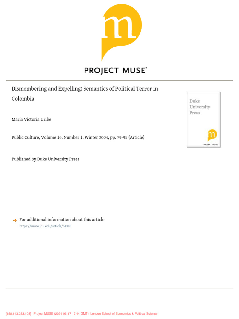 Dismembering and Expelling-Semantics of Political Terror in Colombia ...