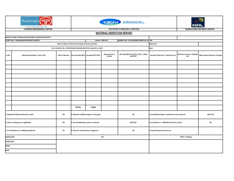 Material Inspection Report Format | PDF