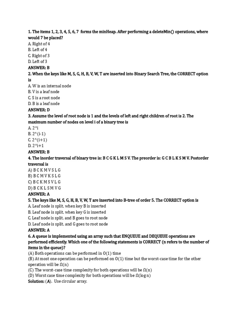 Data Structures and Algorithms Quiz Answers | PDF | Transmission ...