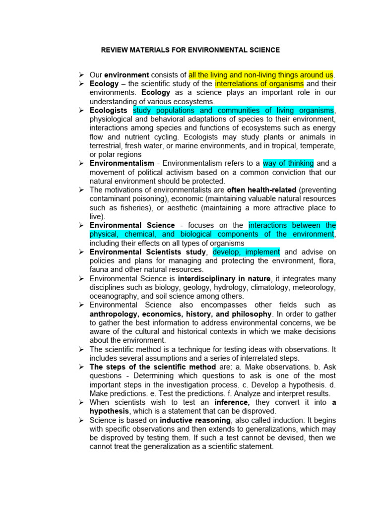Environmental Science Study Guide | PDF | Rock (Geology) | Plate Tectonics