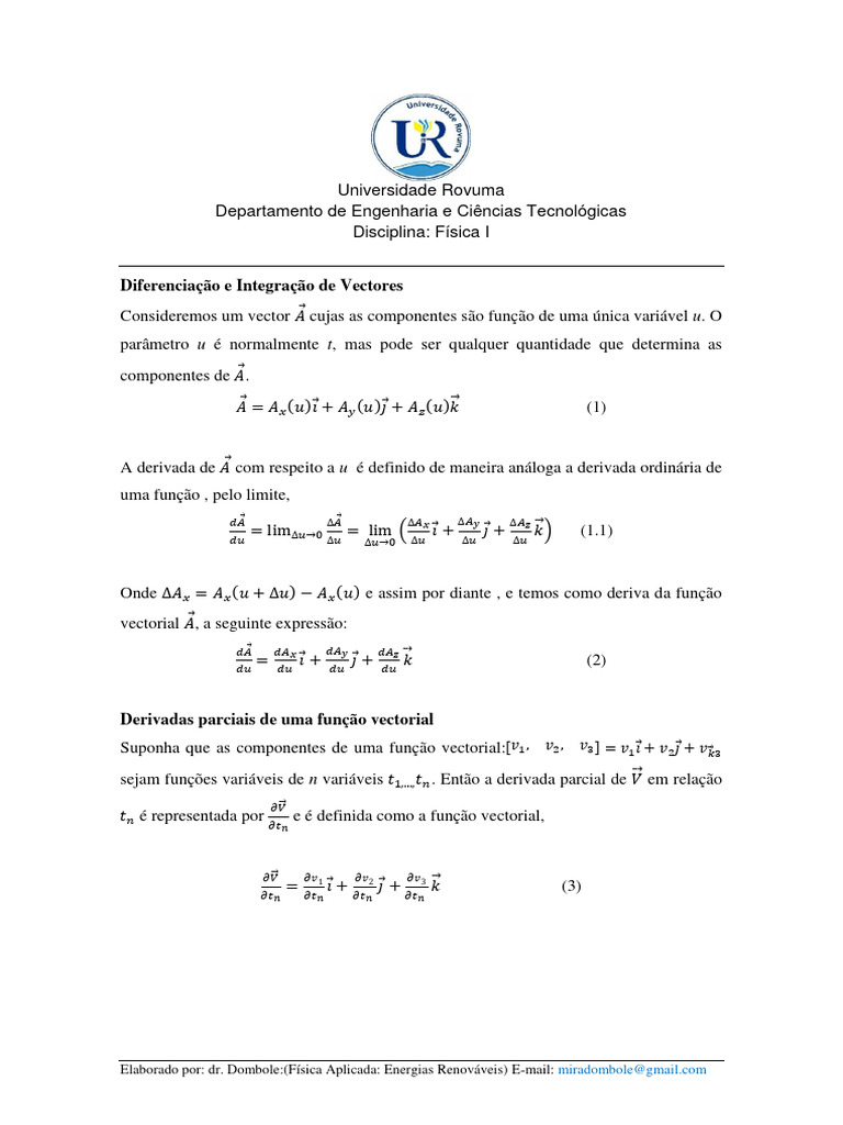 Derivação e Integração de Vetores | PDF | Derivado | Integrante