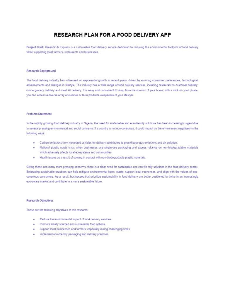 Sustainable Food Delivery Research Plan | PDF | Sustainability | Transport