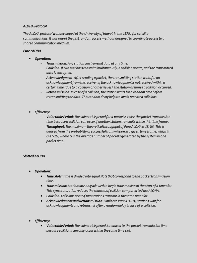 Overview of ALOHA Network Protocols | PDF | Channel Access Method ...