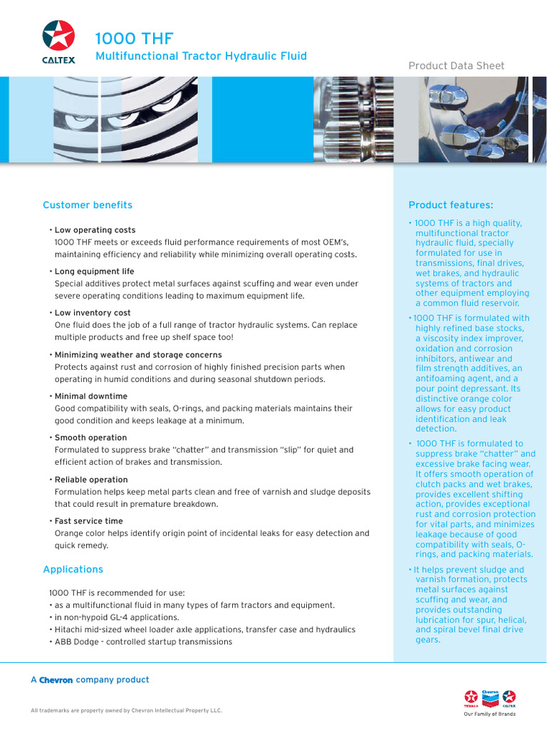1000 THF Hydraulic Fluid Specifications | PDF | Tractor | Viscosity