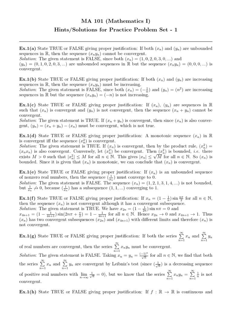 MA 101 Practice Problem Solutions | PDF | Sequence | Function (Mathematics)