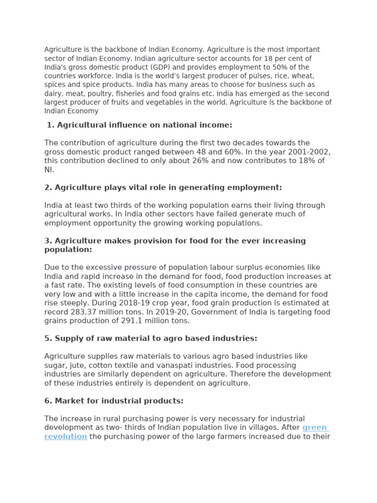 Role of Agriculture in India's Economy | PDF | Agriculture | Economy Of ...