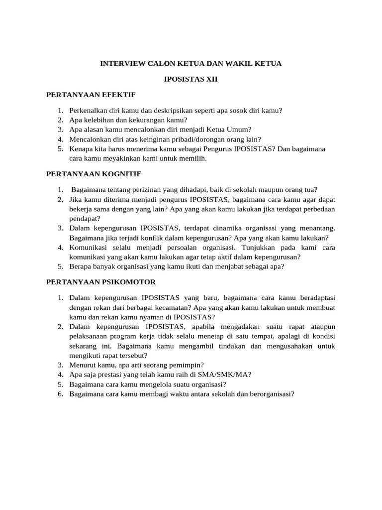Interview Calon Ketua Dan Wakil Ketua | PDF
