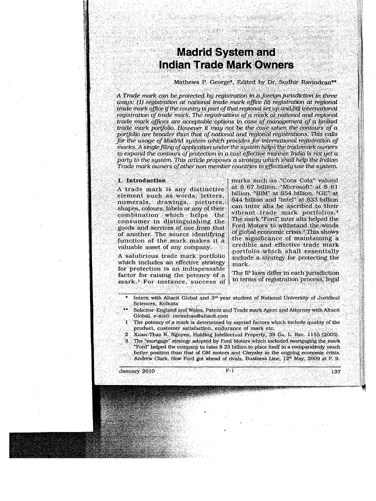 Madridsystemandtrademarkowners - Manupatra | PDF