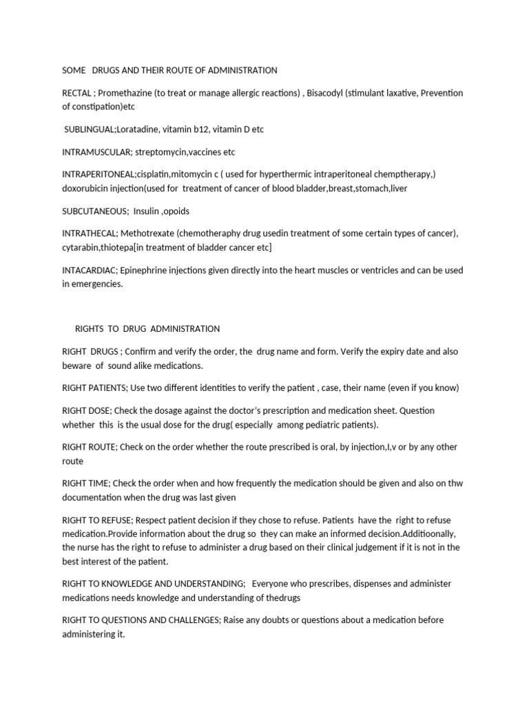 Some Drugs and Their Route of Administration | PDF | Dose (Biochemistry ...