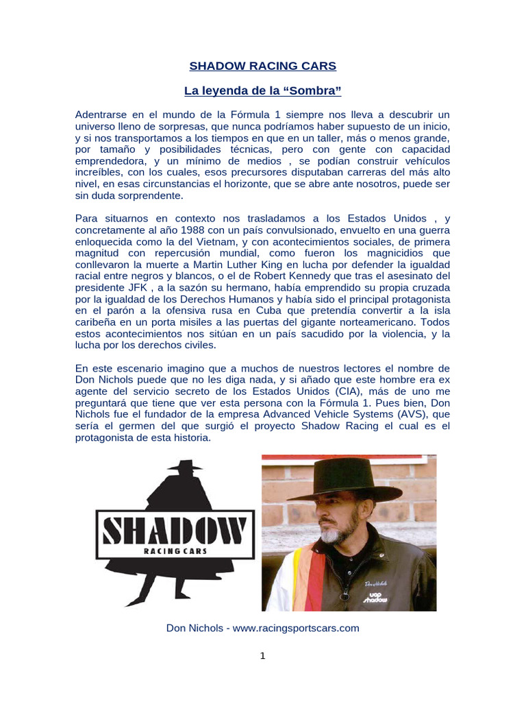 Historia de Shadow Racing Cars | PDF | Grand Prix Motor Racing | Open ...