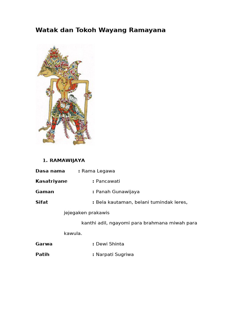 Watak Tokoh Wayang Ramayana | PDF | Agama & Spiritualitas