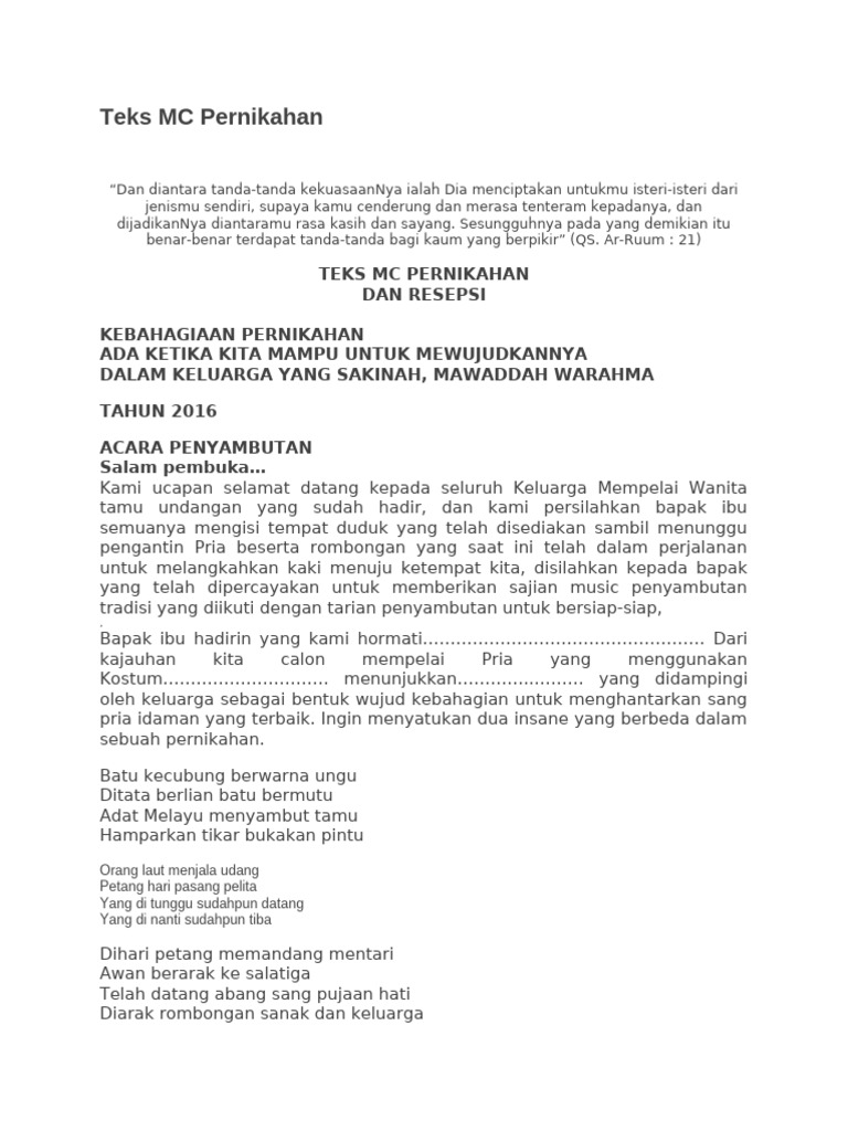 Teks MC Pernikahan Islami | PDF