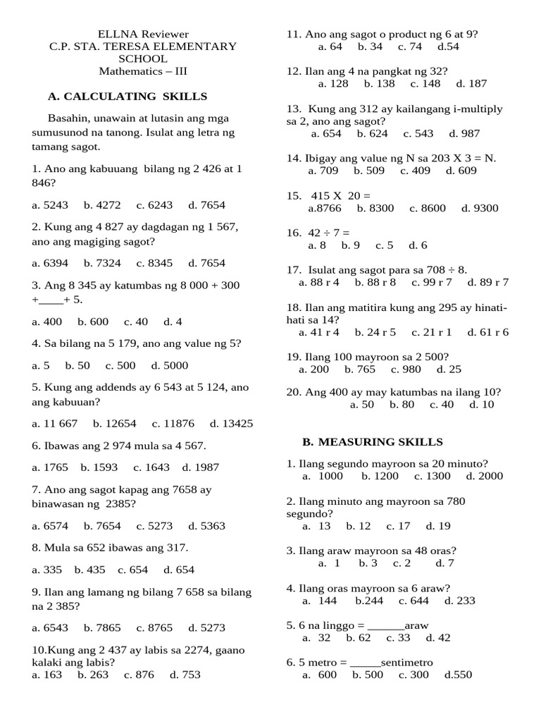 Ellna Math Reviewer 3 1 Pdf
