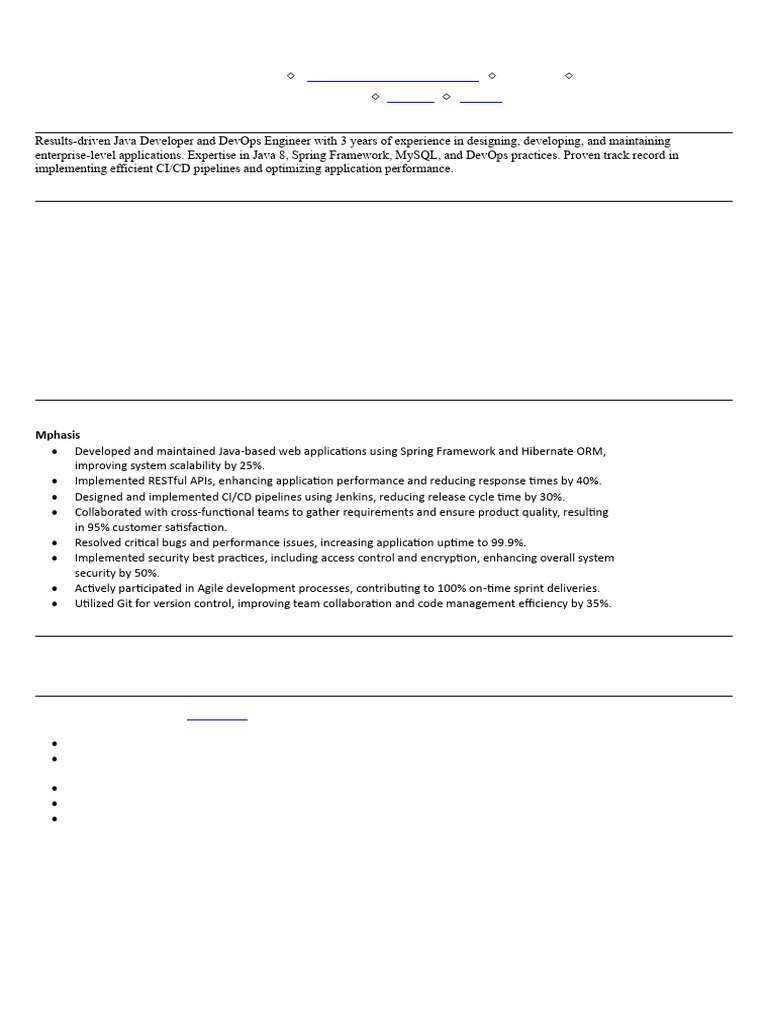 Java Developer & DevOps Engineer Profile | PDF | Spring Framework ...