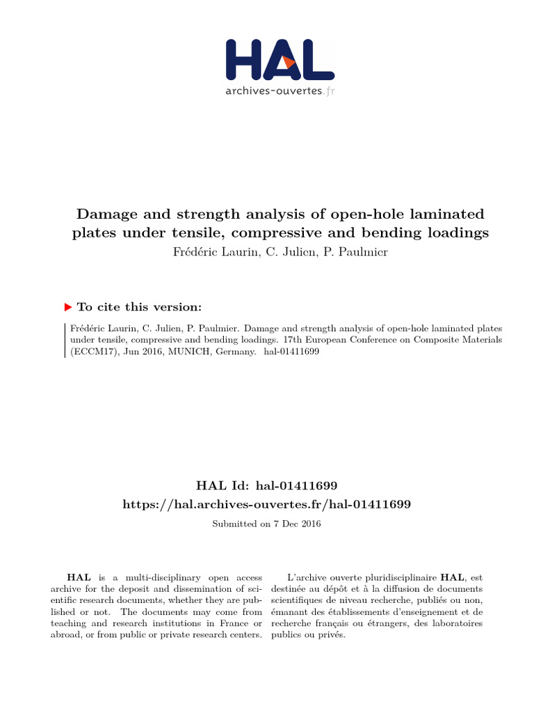 Damage Strength Analysis Open Hole Laurin2016 | PDF | Fracture | Stress ...