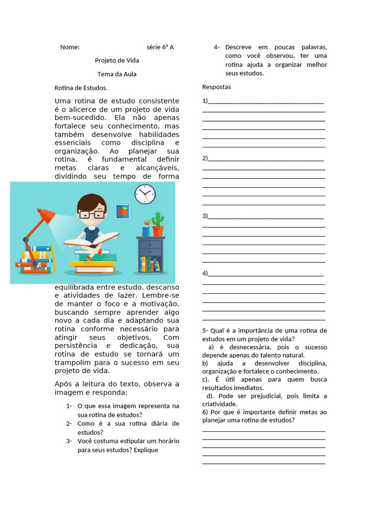 2° Bimestre Projeto de Vida 6 Ano | PDF | Vida | Aprendizado