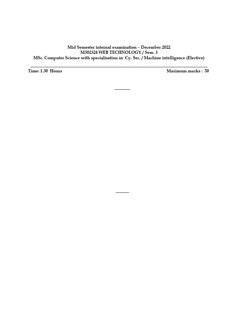 WEB TECHNOLOGY M302324 Mid Semester Exam 15-12-2022 - 1 | PDF | World ...