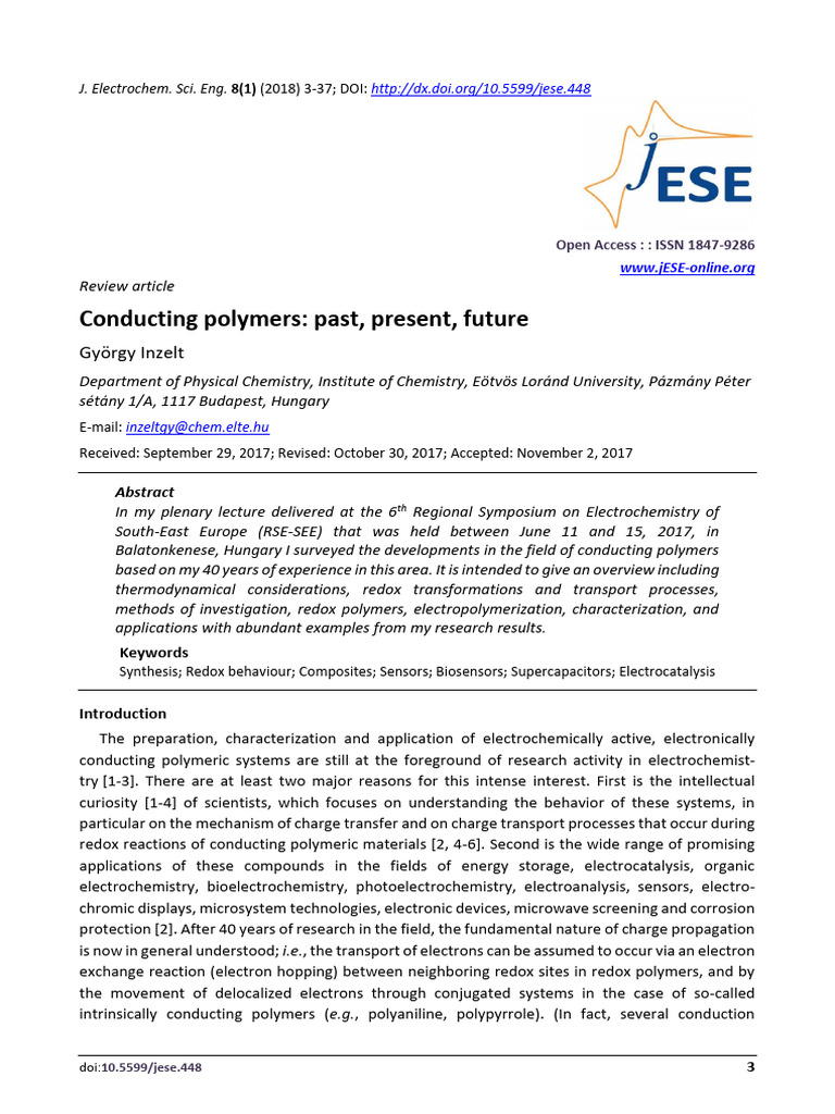 Conducting Polymers: Overview & Future | PDF | Redox | Electrochemistry
