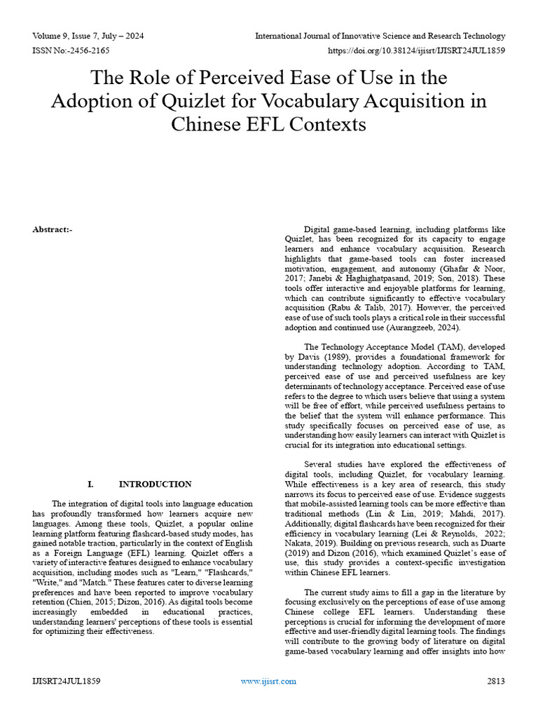 Quizlet's Ease of Use in EFL Vocabulary Learning | PDF | Usability ...