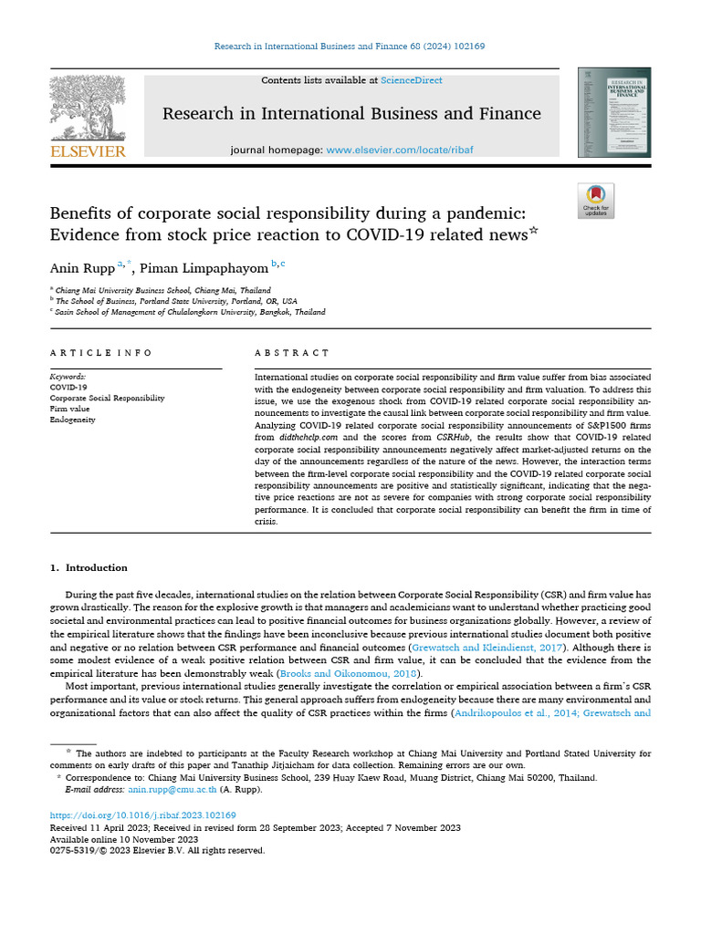 Benefits of corporate social responsibility du | PDF | Corporate Social