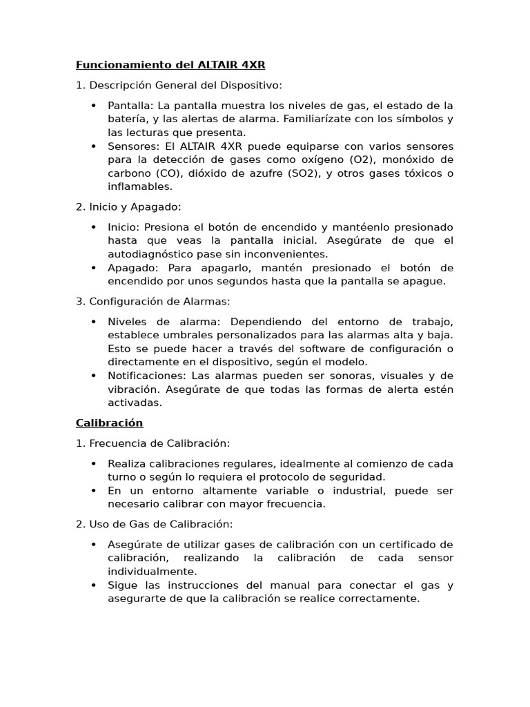 Calibración y uso del ALTAIR 4XR | PDF | Gases | Software