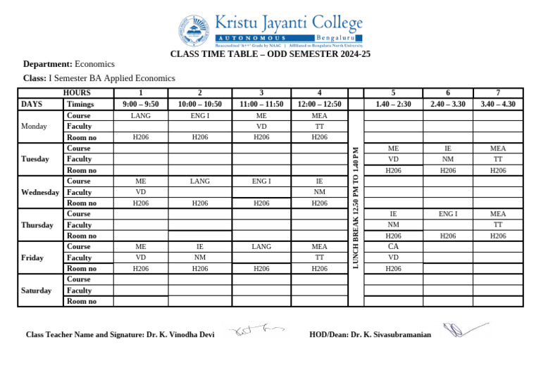 Economics BA Class Schedule 2024-25 | PDF