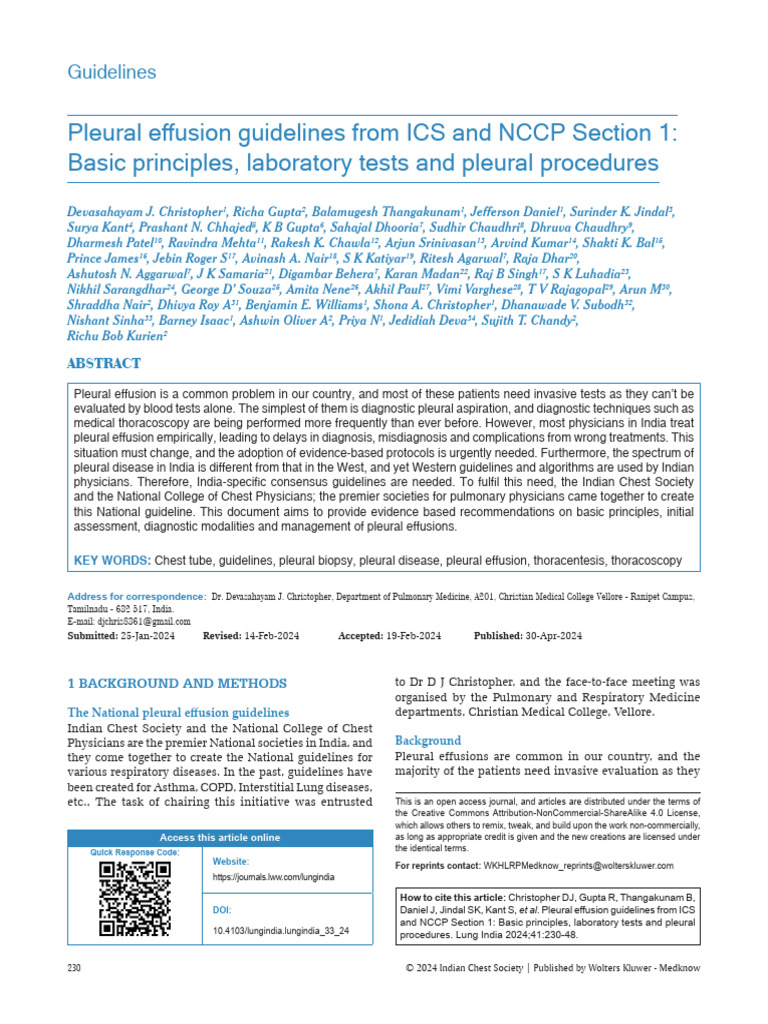 Pleural Effusion Guidelines: ICS & NCCP | PDF | Medical Specialties ...